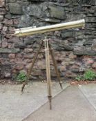 Large Brass Telescope with Original Tripod Stand By Dollands of London