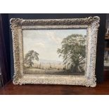 Oil Painting on Canvas of a Landscape in Silvered Swept Frame By Ralph Ellis 1961