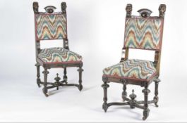 Pair of Decorative Carved Chairs with Braganza Style Fabric