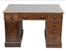 C19th Pedestal Partners Desk in Mahogany with Drawers And Cupboards