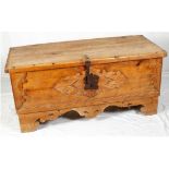 C18th Spanish Carved Coffer/ Chest with Original Iron Lock