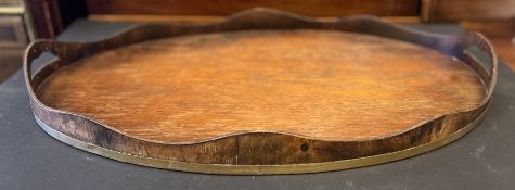 Oval Hardwood Tray with Brass Band