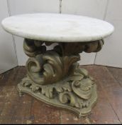 18th Carved Giltwood Stand with Added White Marble Circular Top