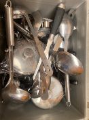 (Lot 103) Quantity Of Stainless Steel Tea Pots, Knives, Serving Spoons, Ladles & Tongs