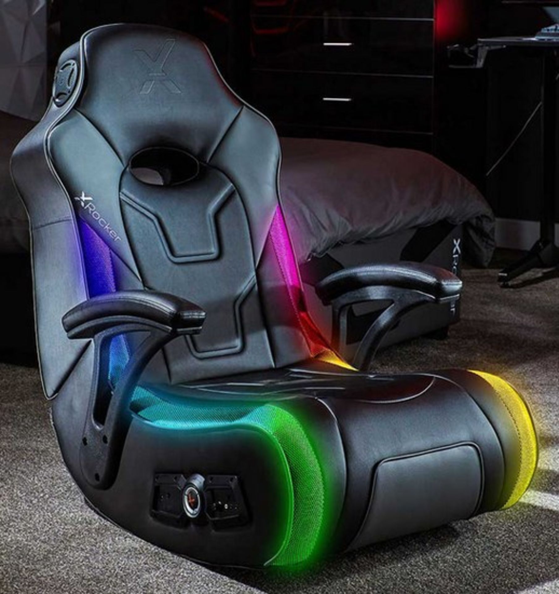 (24/R3) RRP £199. X Rocker G Force Cosmos 2.1 Neo Motion RGB LED Light Gaming Chair. (Lot Comes W...