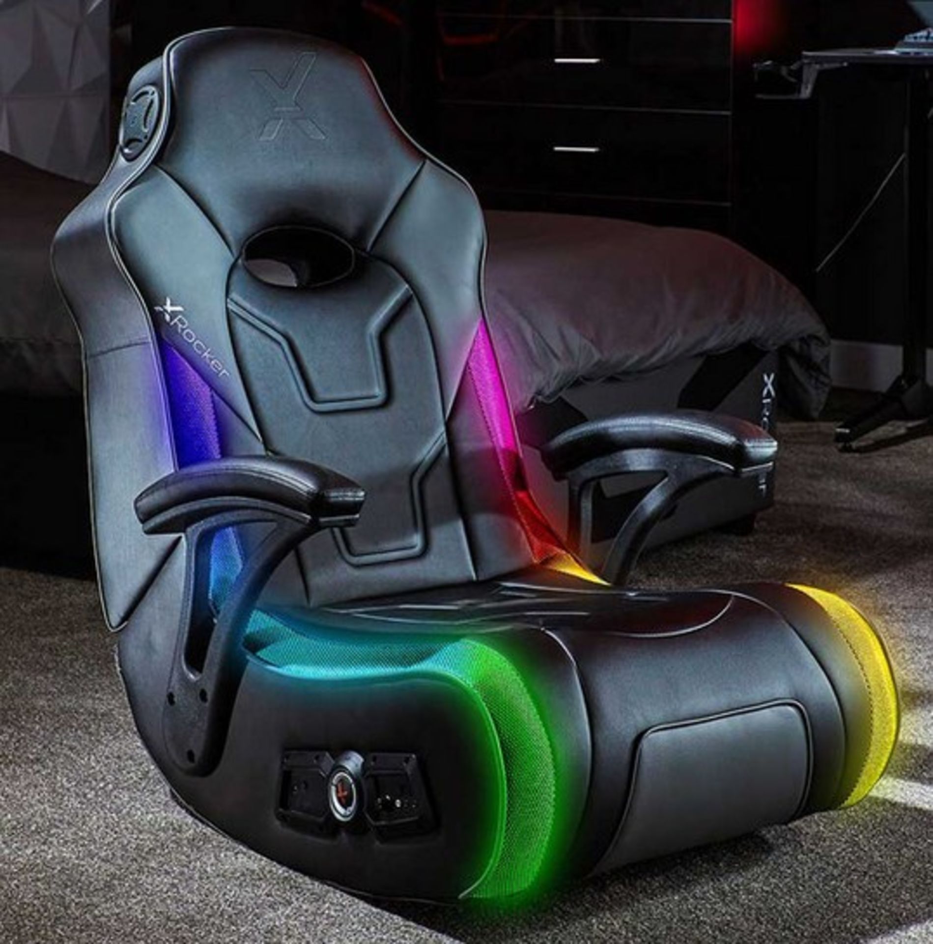 (22/R3) RRP £199. X Rocker G Force Cosmos 2.1 Neo Motion RGB LED Light Gaming Chair. (Lot Comes W...