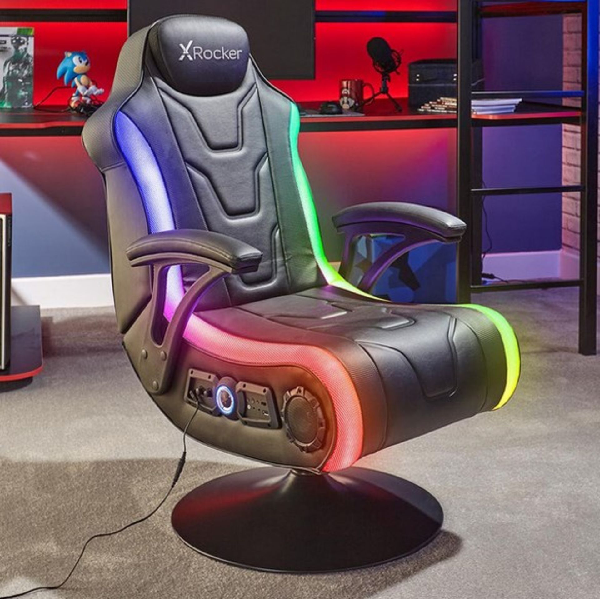 (19/R3) RRP £300. X Rocker Monsoon RGB 4.1 Pedestal Gaming Chair. (Chair Assembled, With 2x Acces...