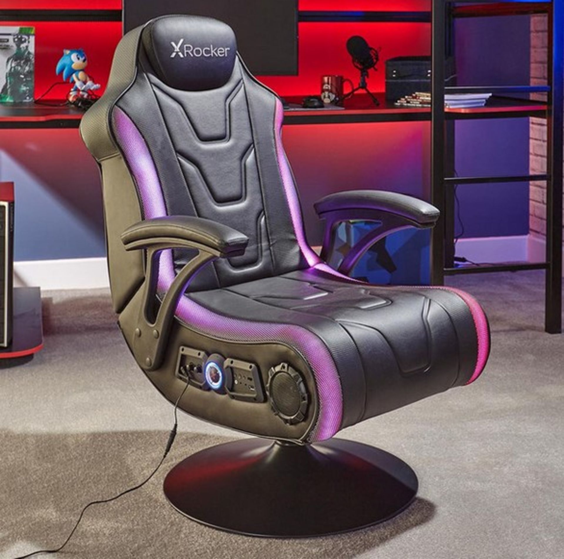 (6/P) RRP £300. X Rocker Monsoon RGB 4.1 Pedestal Gaming Chair. - Image 2 of 6