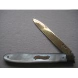 Rare George III Mother Of Pearl Hafted Silver-Gilt Bladed Folding Fruit Knife