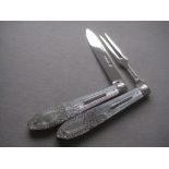 Rare Victorian Matching Carved Mother Of Pearl Hafted Silver Bladed Folding Fruit Knife & Fork