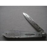 Victorian Mother Of Pearl Hafted Silver Fruit Knife