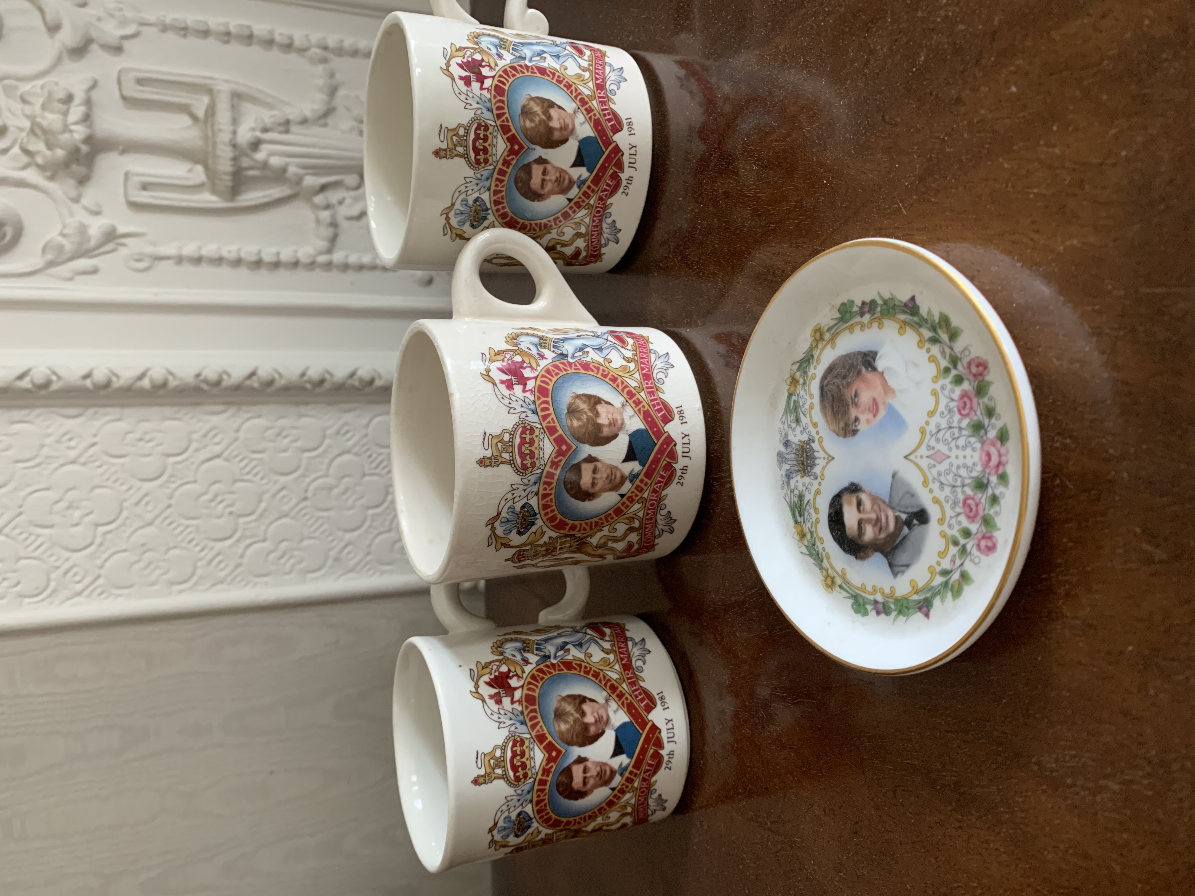 Three Charles And Diana Marriage Cups Plus Commemorative Ashtray.