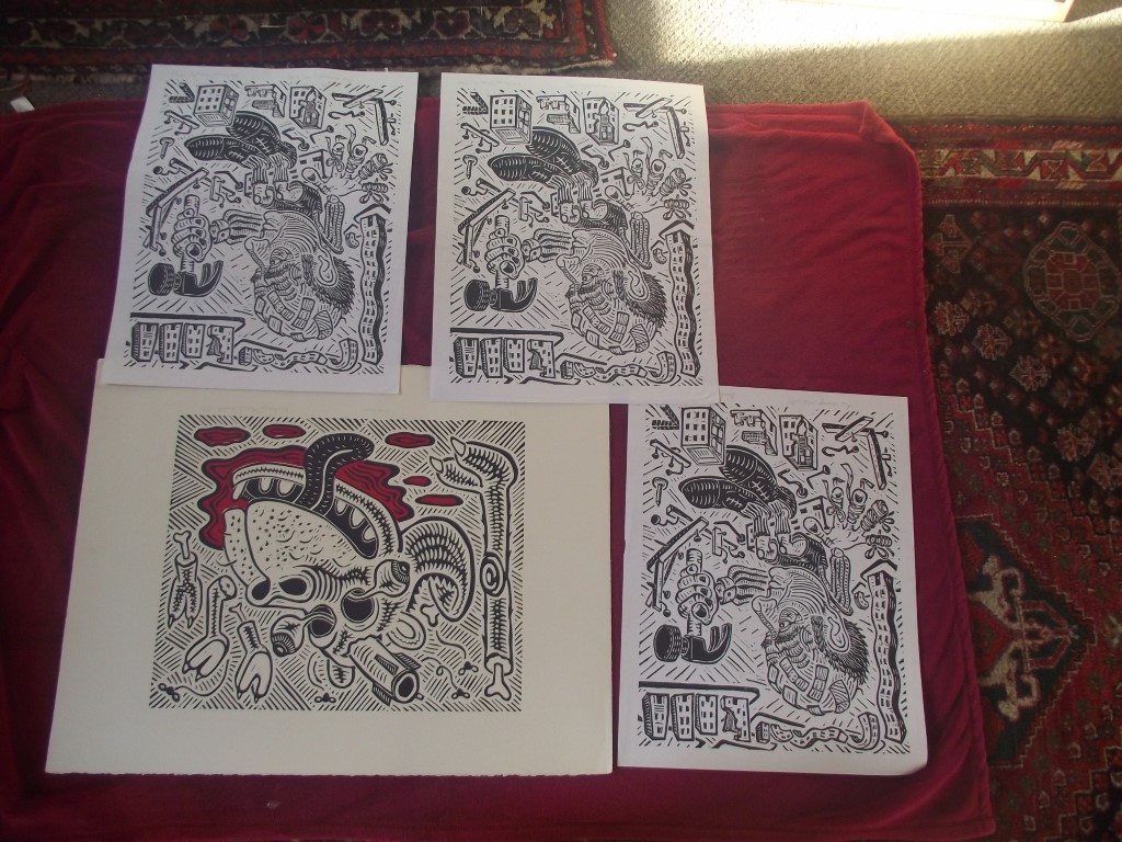 4 X Richard Basil Mock Linocuts - All Signed/Titled & Dated - 1988 & 1991