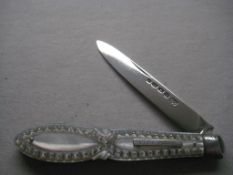 Victorian Carved Mother Of Pearl Silver Fruit Knife