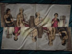 5 X Antique Working Men's Educational Union Cloth Posters (India) - Ca. 1850's