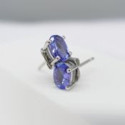 A Pair Of Natural Tanzanite Ear Studs In Silver, With Butterfly Backs