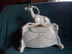 Fraureuth Kunstabteilung Art Deco Porcelain Lidded Box - Ibex Figurine Mount to lid.