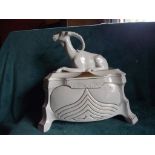 Fraureuth Kunstabteilung Art Deco Porcelain Lidded Box - Ibex Figurine Mount to lid.