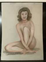 Vintage Beautiful Nude Painting pastel on board