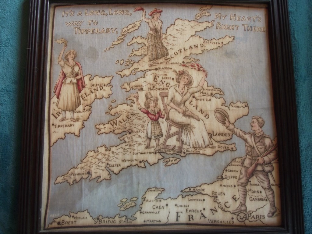 WWI """"It's a Long Way to Tipperary"""" Propaganda Handkerchief Map Circa 1915 - Bild 12 aus 12