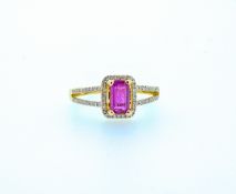 Certified 1.45 ct Untreated Pinkish / Red , Natural Ruby & Diamonds Ring
