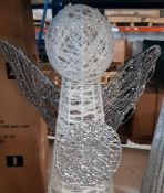 (72/2A) 1x 60cm Glitter Angel Light Battery Operated. 2x 2 Light Up Silver Cones Trees Battery O...