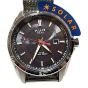 Pulsar Black Dial Solar Men's Dress Watch Stainless Steel - Surplus Stock from Private Jet Charter