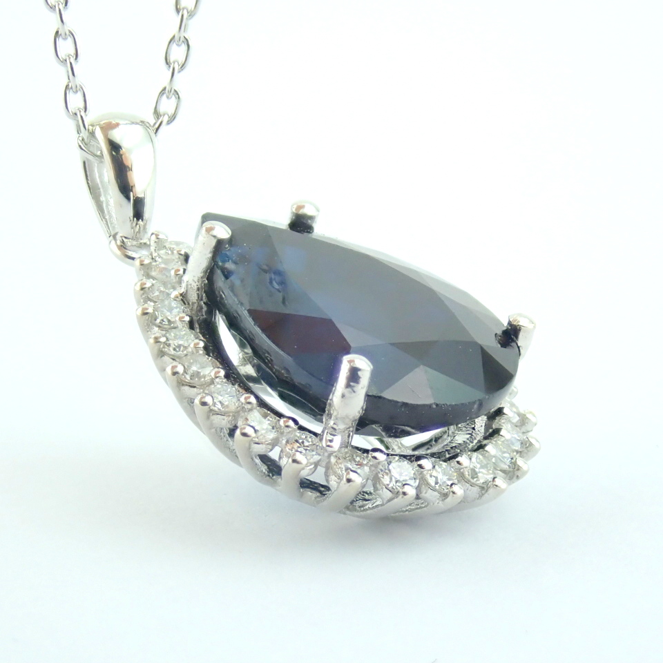 Certificated 14K White Gold Diamond & Sapphire Necklace / Total 6.68 ct - Image 10 of 12