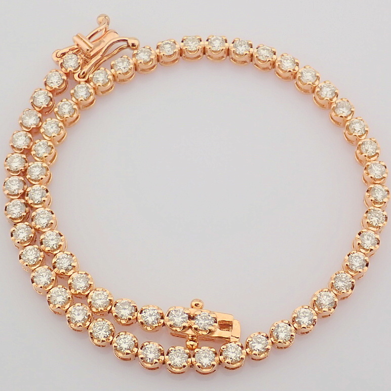 Certificated 14K Rose/Pink Gold Diamond Bracelet / Total 2.1 ct - Image 10 of 14