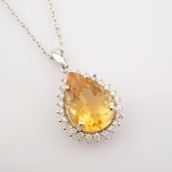 Certificated 14K White Gold Diamond & Citrine Necklace / Total 5.22 ct