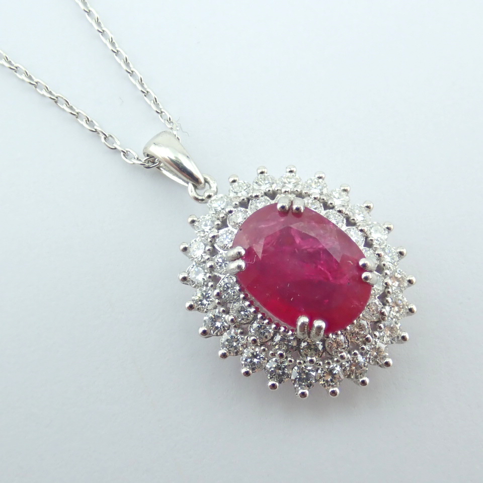Certificated 14K White Gold Diamond & Ruby Necklace / Total 3.13 ct - Image 7 of 11