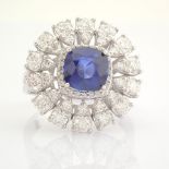 Certificated 14K White Gold Diamond & Sapphire Ring (Total 3.17 ct Stone)