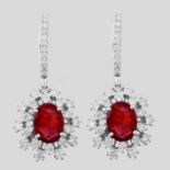 Certificated 18K White Gold Diamond & Ruby Earring / Total 3.6 ct