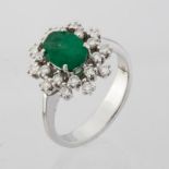 Certificated 18K White Gold Diamond & Emerald Ring / Total 1.6 ct