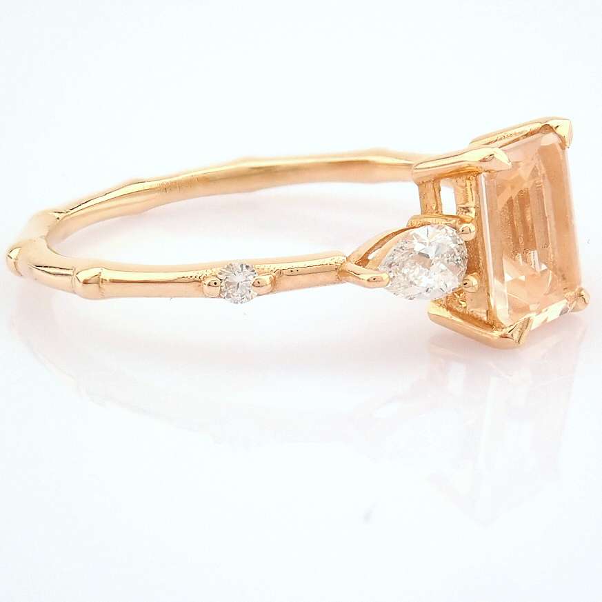 Certificated 14k Rose/Pink Gold Diamond & Pear Diamond Ring (Total 0.98 ct Stone) - Image 8 of 10