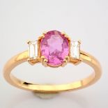 Certificated 14K Rose/Pink Gold Baguette Diamond & Pink Sapphire Ring (Total 0.92 ct Stone)