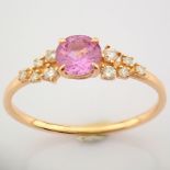 Certificated 14K Rose/Pink Gold Diamond & Sapphire Ring (Total 0.73 ct Stone)