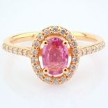 Certificated 14K Rose/Pink Gold Diamond & Pink Sapphire Ring / Total 0.98 ct