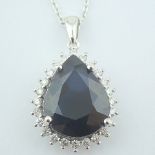 Certificated 14K White Gold Diamond & Sapphire Necklace / Total 6.68 ct