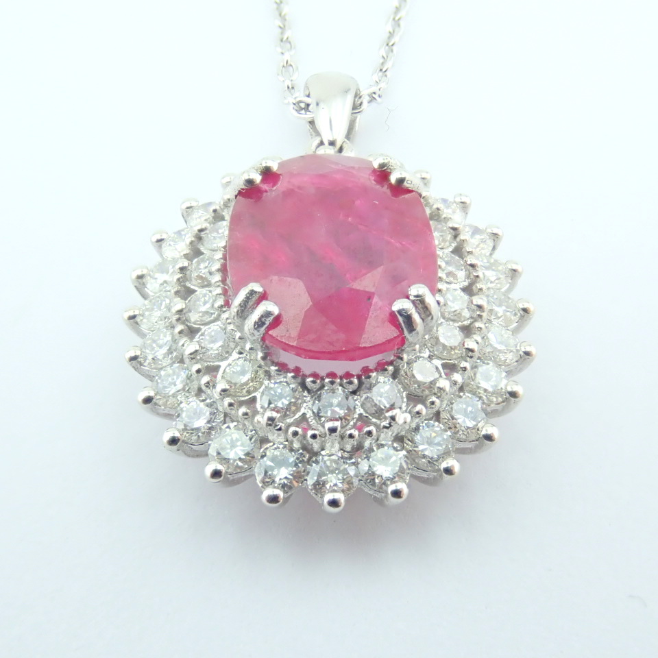 Certificated 14K White Gold Diamond & Ruby Necklace / Total 3.13 ct - Image 6 of 11