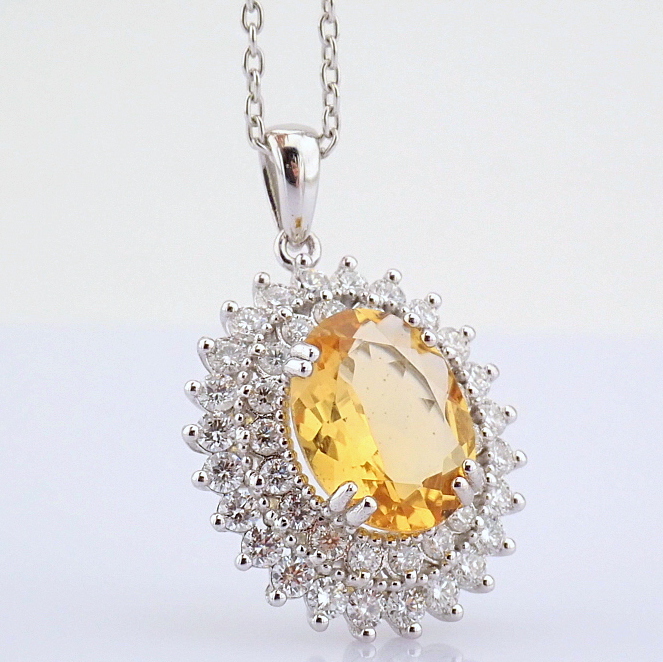 Certificated 14K White Gold Diamond & Citrine Necklace / Total 2.58 ct - Image 2 of 9