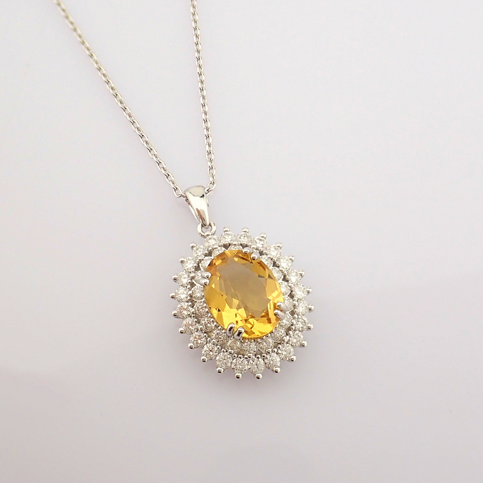 Certificated 14K White Gold Diamond & Citrine Necklace / Total 2.58 ct - Image 4 of 9