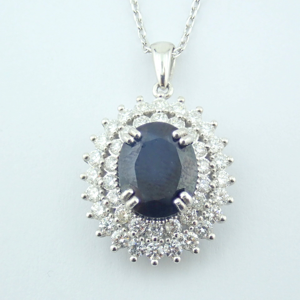 Certificated 14K White Gold Diamond & Sapphire Necklace / Total 3.15 ct - Image 2 of 9