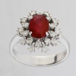 Certificated 18K White Gold Diamond & Ruby Ring / Total 1.6 ct