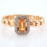 Certificated 14K Yellow Gold Diamond & Orange Sapphire Ring / Total 0.53 ct