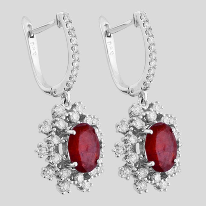 Certificated 18K White Gold Diamond & Ruby Earring / Total 3.6 ct - Image 2 of 4