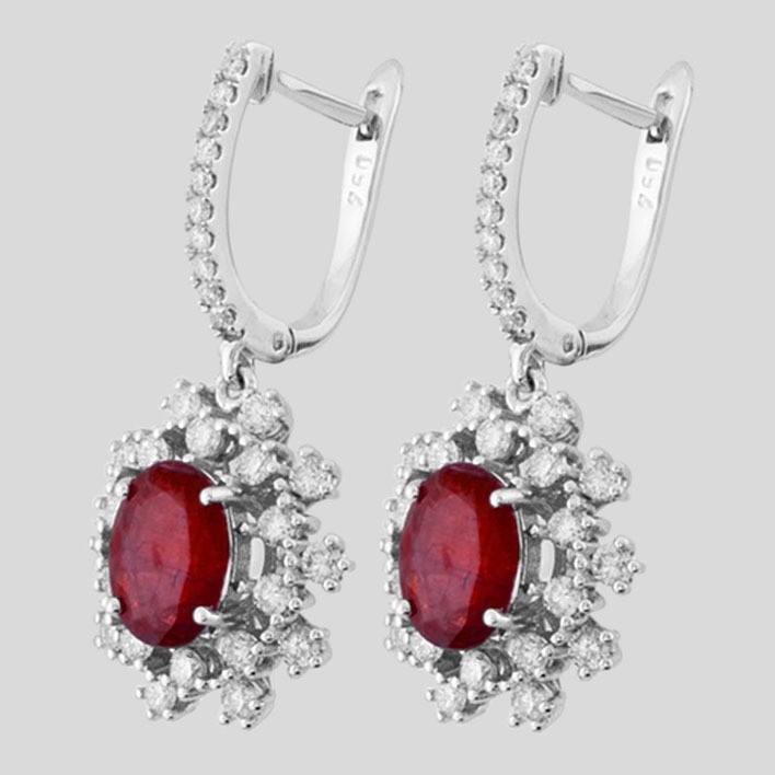 Certificated 18K White Gold Diamond & Ruby Earring / Total 3.6 ct - Image 4 of 4