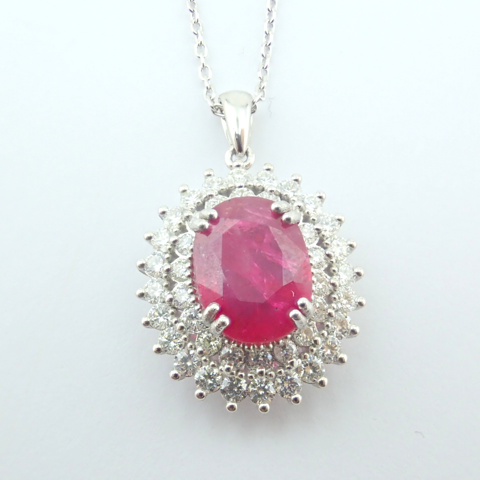 Certificated 14K White Gold Diamond & Ruby Necklace / Total 3.13 ct - Image 5 of 11