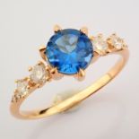 Certificated 14K Rose/Pink Gold Diamond & London Blue Topaz Ring (Total 1.3 ct Stone)