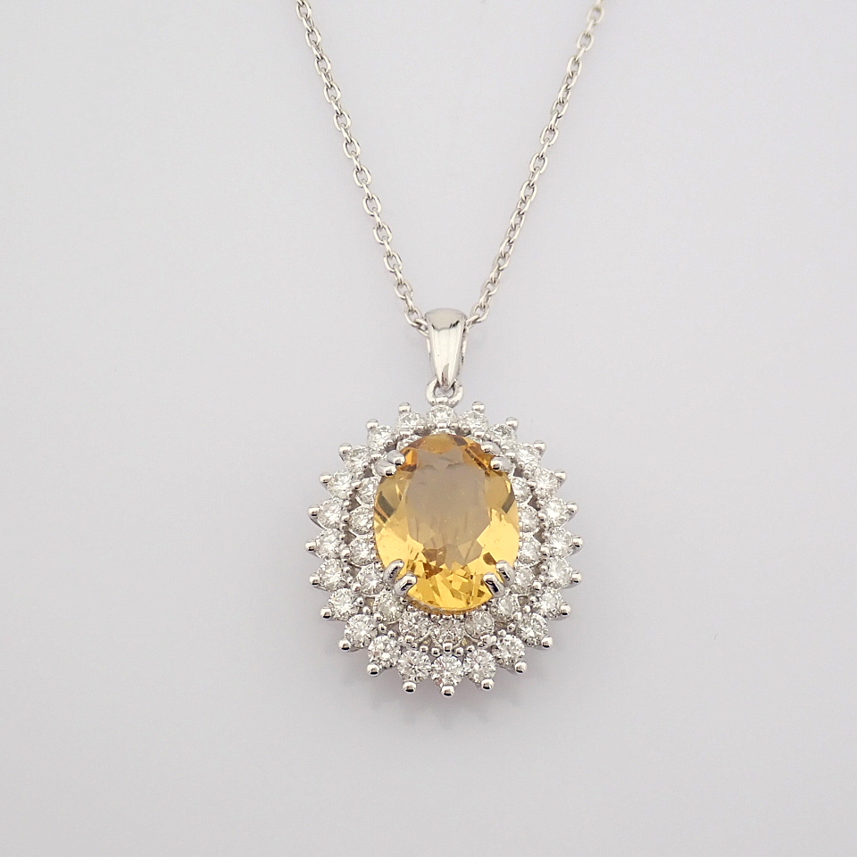 Certificated 14K White Gold Diamond & Citrine Necklace / Total 2.58 ct - Image 7 of 9